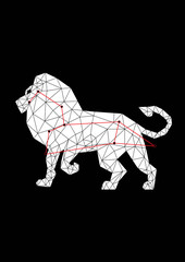 Leo zodiac black white isolated constellation. Digital horoscope symbol lion for astrology predictions. Zodiacal sign constellation stars. Abstract crystal isolated black mythology animal