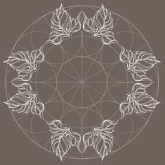 Elegant element of stylized leaves with smooth lines. A round ornamental floral pattern.