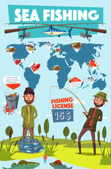 Fishing sport, fisherman and fish in net
