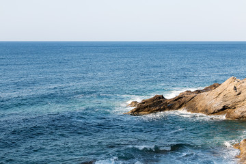 Greek island of Crete. Sea. Sand. Rocks. Mountains.