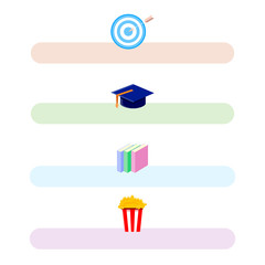 Color flat icon set - textbooks flat vector, book, notebook, popcorn
