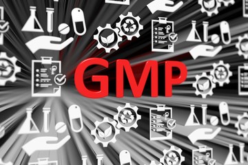 GMP concept blurred background 3d render illustration