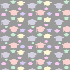 Graduation cap icon seamless pattern on white background. Vector Illustration. Higher education symbol. Black and white texture backdrop.