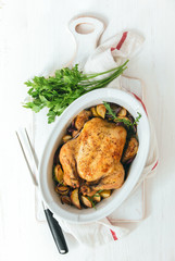 Homemade baked chicken, overhead view