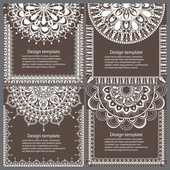 Set of cards and invitation with mandala. Decorative ornament for card design: wedding, birthday, party, greeting. Vintage mandala element. Hand drawn. Islam, Arabic, Indian, ottoman motifs.