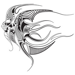 Black fish with ornament on white background