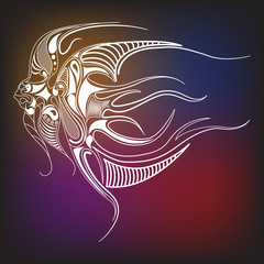 Colored fish with ornament on black background