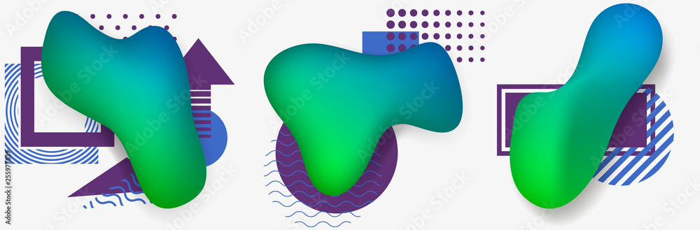 Poster abstract liquid shape. fluid design. isolated gradient waves with geometric lines, dots. flat geomet