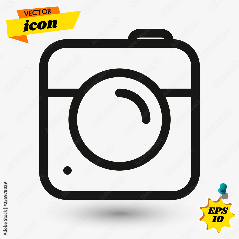 Poster camera icon in trendy flat style isolated on grey background. camera symbol for your web site design
