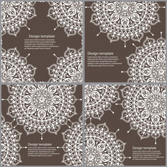 Set of cards and invitation with mandala. Decorative ornament for card design: wedding, birthday, party, greeting. Vintage mandala element. Hand drawn. Islam, Arabic, Indian, ottoman motifs.