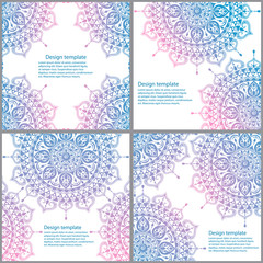 Set of cards and invitation with mandala. Decorative ornament for card design: wedding, birthday, party, greeting. Vintage mandala element. Hand drawn. Islam, Arabic, Indian, ottoman motifs.