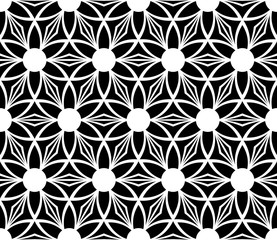 Black and white seamless geometric floral pattern.