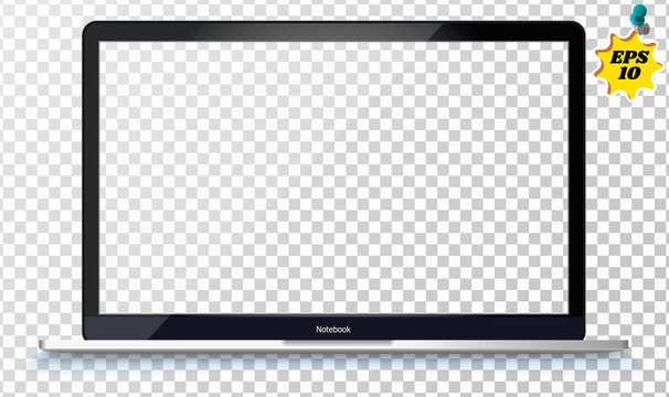 laptop front view. Open laptop with blank screen isolated on transparent background