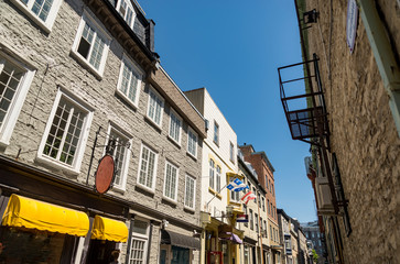 Old coloured buildings in Quebec City, Canada