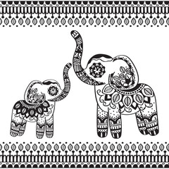 Vintage graphic vector Indian lotus ethnic elephant. African tribal ornament. Hand drawn pattern.Vintage decorative elements. Oriental pattern, Islam, Arabic, Indian motifs.