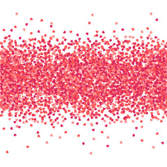 Vector confetti heart splash. Valentines Day background congratulation card. Heart shape pink and red confetti vector frame isolated on white background.