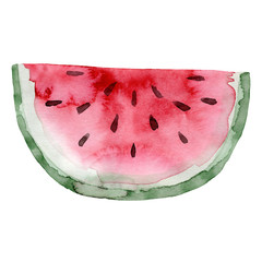 Watercolor watermelon fruit. Hand drawn summer illustration. Design for fabric, packaging, textile, cover, postcard, paper, stationery, scrapbooking, wrapping, clothes, stickers, cards, posters, logo