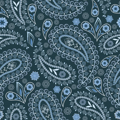 Seamless monochrome pattern with paisley. Traditional bright ethnic ornament,. Vector print. Use for wallpaper, pattern fills,textile design.