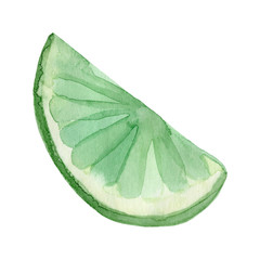 Watercolor lime fruit. Hand drawn summer illustration. Design for fabric, packaging, textile, cover, postcard, paper, stationery, scrapbooking, wrapping, clothes, stickers, cards, posters, logo