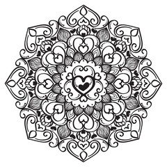Ethnic Mandala ornament with hearts. Vintage decorative elements. Oriental pattern, Islam, Arabic, Indian motifs