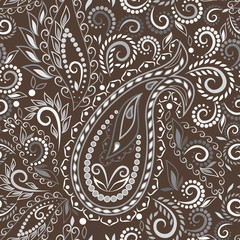 Seamless monochrome pattern with paisley. Traditional  ethnic ornamen,. Vector print. Use for wallpaper, pattern fills,textile design.