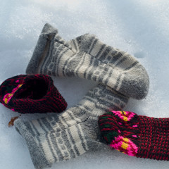 Wool socks on the snow
