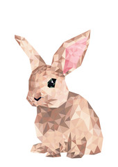 cute bunny sits on a white background in polygonal style