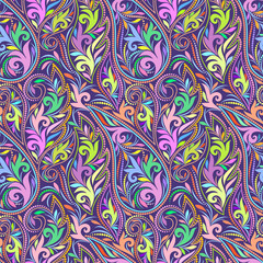 Seamless colorful pattern with paisley. Traditional bright ethnic ornament. Vector print. Use for wallpaper, pattern fills,textile design.
