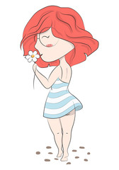 Cute cartoon girl isolated on white background. Children cartoon character.Valentines or romantic card, wedding invitation.T-shirt print. Template for design cards, notebook, shop, poster.