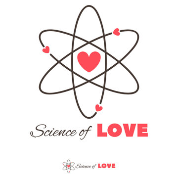 Icon of atom and heart shape. Love, science, chemistry, physics creative logo concept.