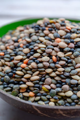 Colorful mix of lentils legumes ready for cooking, tasty vegetarian food commonly used in South Asian cuisine