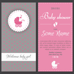 Set of baby shower invitation card. Baby frame on light background. It's a girl.