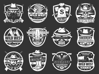 Obraz premium Western symbols, cowboy and sheriff. Wild West