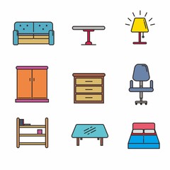 Set of kind of furniture vector illustration, furniture icons