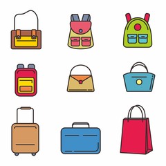 Set of bags vector illustration, bag icons