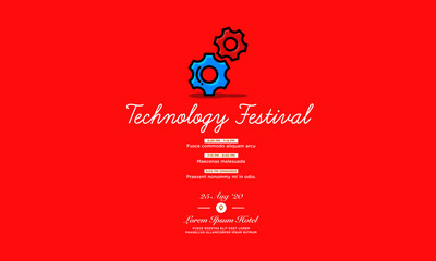 Technology Festival Gears Invitation Design with Where and When Details