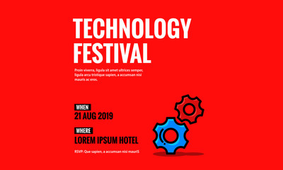 Technology Festival Gears Invitation Design with Where and When Details