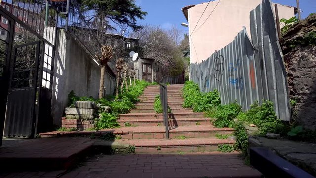 istanbul, Turkey - March 2019: Poor streets and old buildings of Balat Fener area in Istanbul, Turkey
