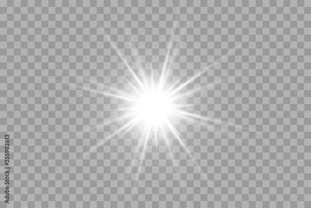 Wall mural light flare special effect with rays of light and magic sparkles. glow transparent vector light effe