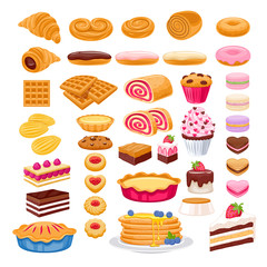 Sweet pastry icons set. Vector bakery products.