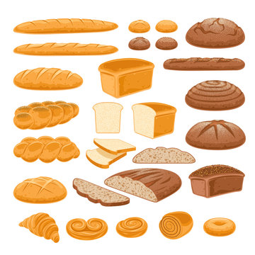 Bread icons set. Vector bakery products.