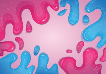 Glitter slime dripping on pink background. Glossy texture with girly colors of pink and blue. Vector illustration.