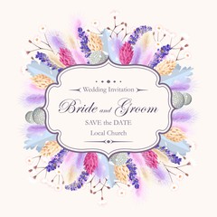 Card with lagurus and dry flowers wreath