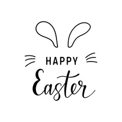 Happy-easter-text-calligraphy. Brush lettering-composition-bunny-of holiday.