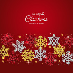 Christmas background with Shining Snowflakes. Christmas Greeting Card and Happy New Year Invitation with Shining Snowflakes on dark Background. Vector illustration