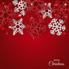 Christmas background with Shining Snowflakes. Christmas Greeting Card and Happy New Year Invitation with Shining Snowflakes on dark Background. Vector illustration