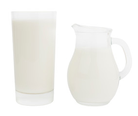Glass and jug full of fresh milk