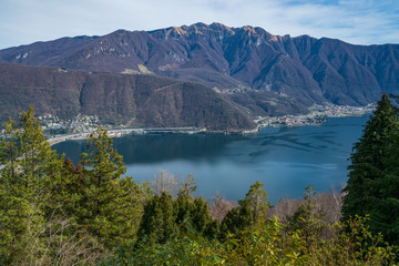 Fototapeta premium Beautiful lake Lugano view from park San Grato Carona, Switzerland