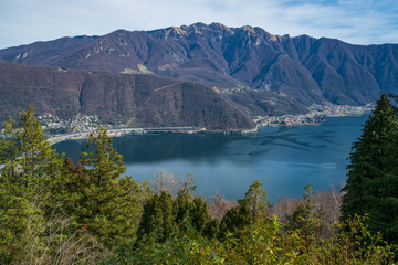 Beautiful lake Lugano view from park San Grato Carona, Switzerland