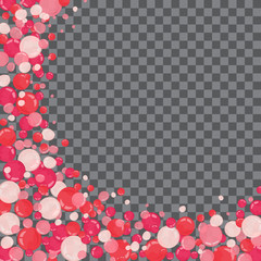 Bubbles confetti splash on transparent background. Magic vector waves with particles isolated on black background. Bubbles form stardust.